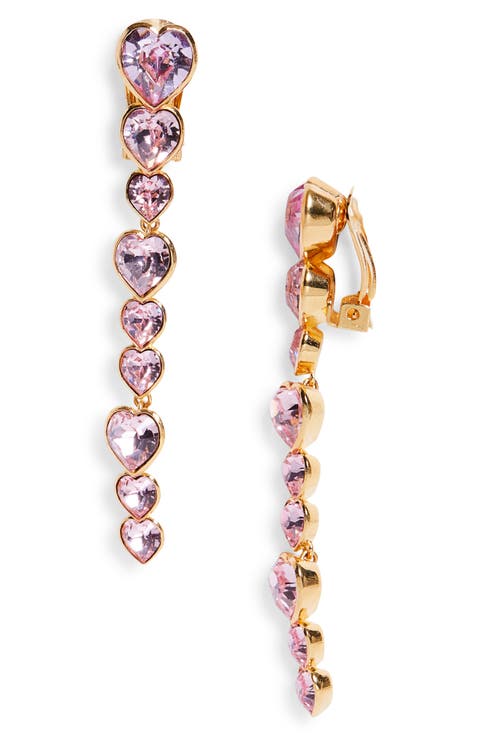 Crystal Heart Clip-On Drop Earrings