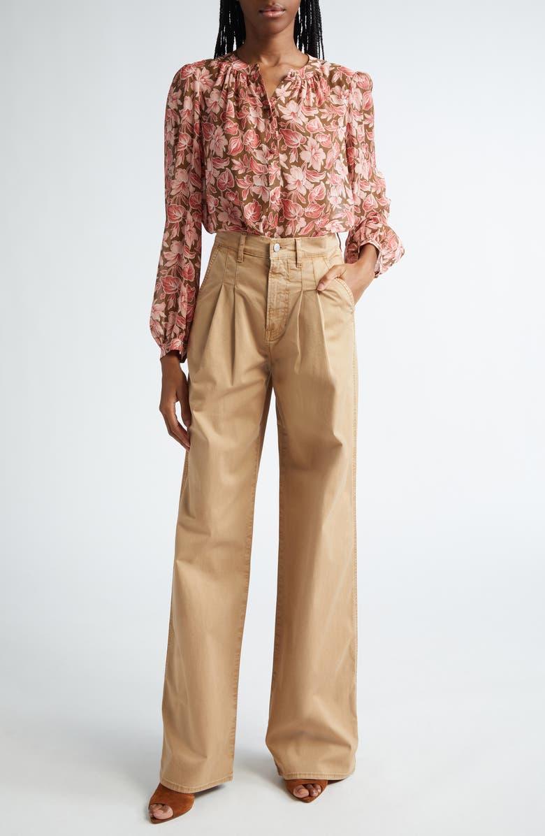 Veronica Beard Ashlynn Floral Print Silk Shirt, Alternate, color, Deep Ochre Multi