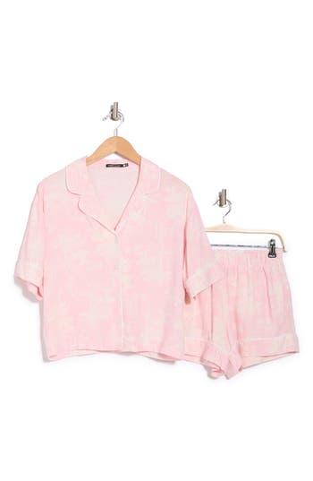 Shop Tart Kine Challis Short Sleeve Button-up Shirt & Shorts Pajamas In Jungle Scenic Pink