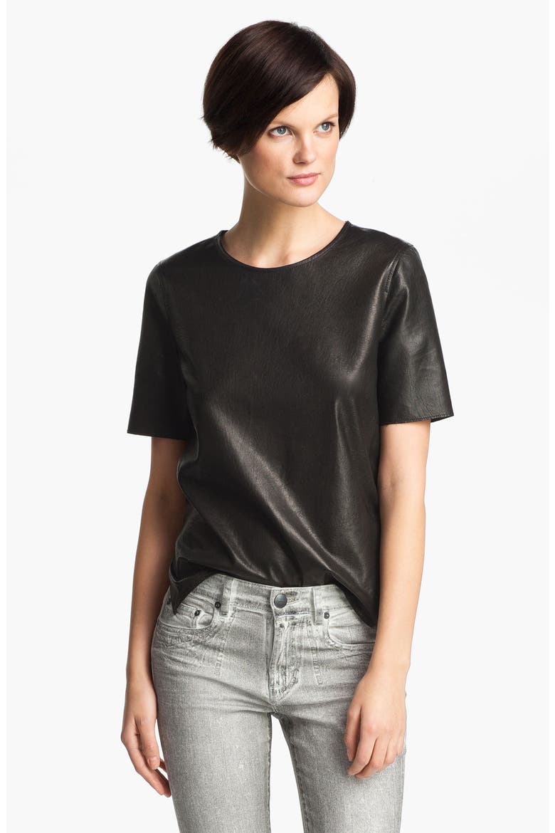 Leather Tee, Main, color, BLACK