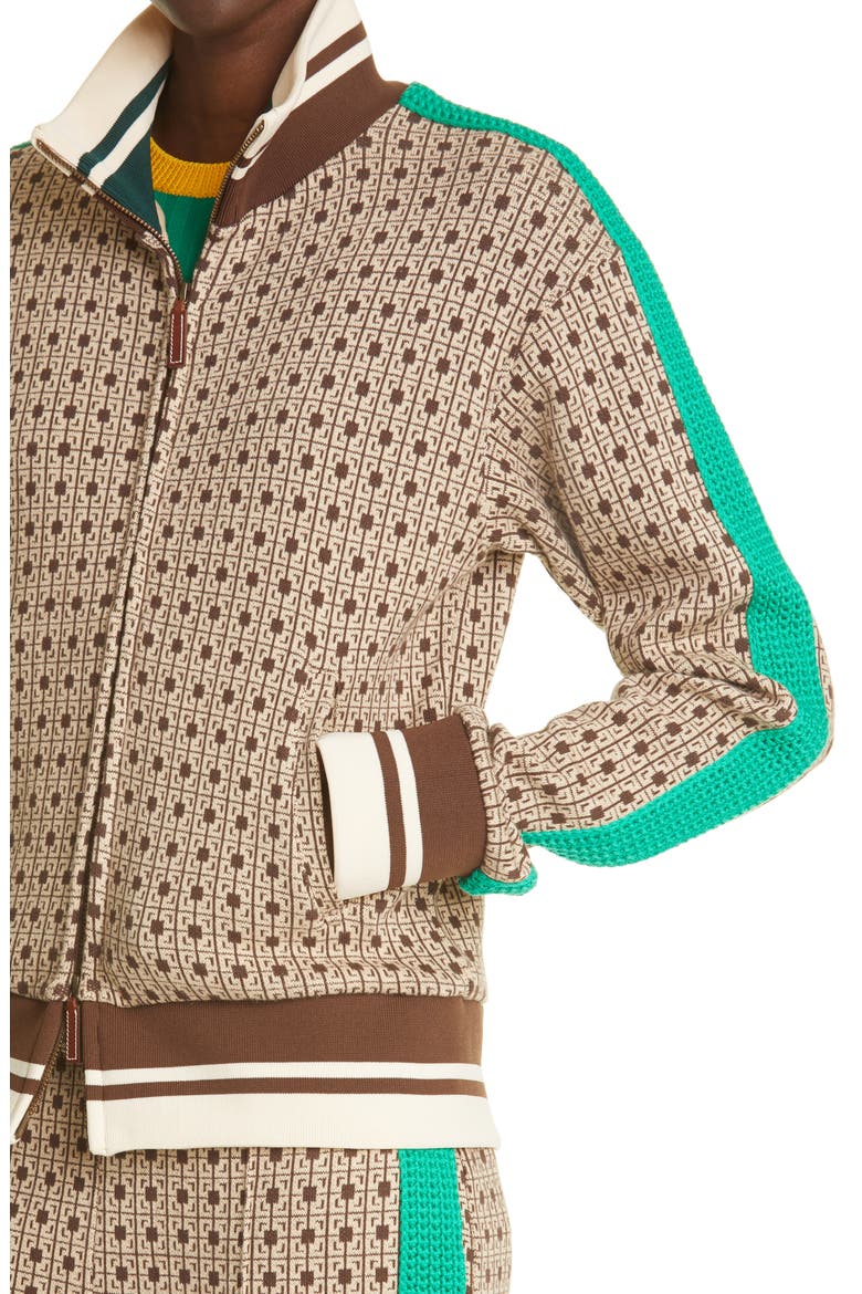 Clarendon Crop Track Jacket, Alternate, color, BROWN/ BEIGE