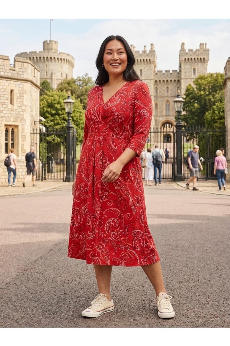 Claudia Peach Touch Knot Front Dress, Alternate, color, Red Paisley