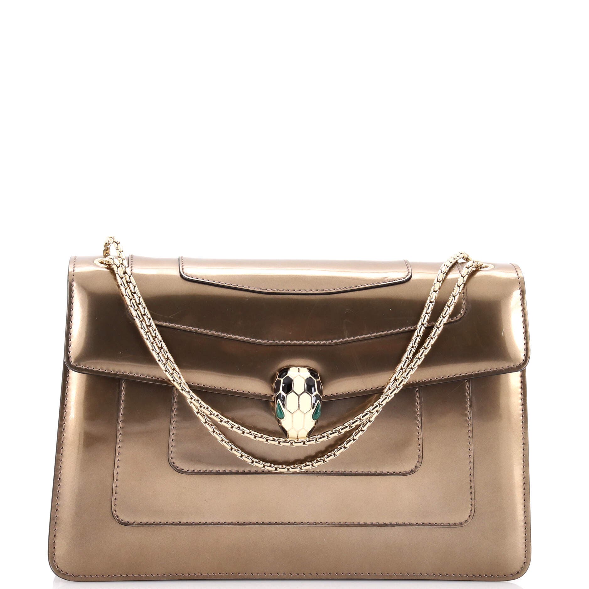 Serpenti Forever Shoulder Bag Metallic Leather Medium, Main, color, Metallic Gold