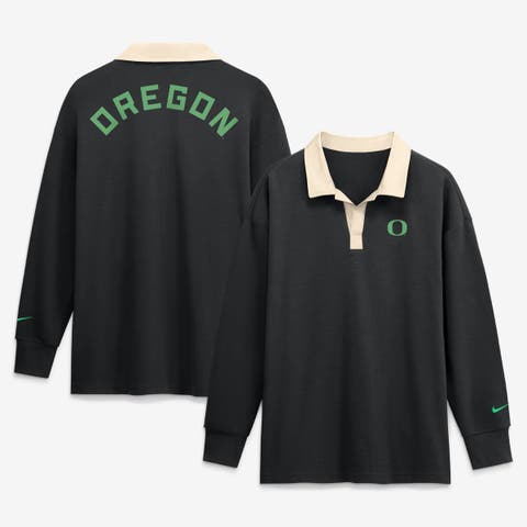 Women's Nike Black Oregon Ducks Oversized Essential Dri-FIT Long Sleeve V-Neck Polo