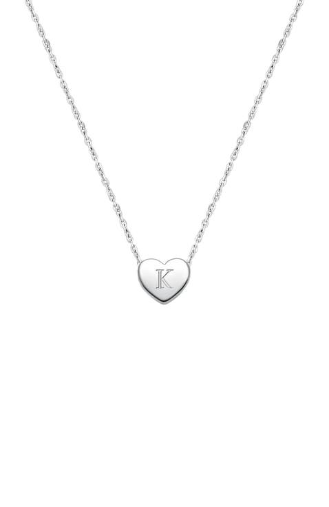Sterling Silver Mini Sliding Heart 
Engraved Initial 12-14" Necklace