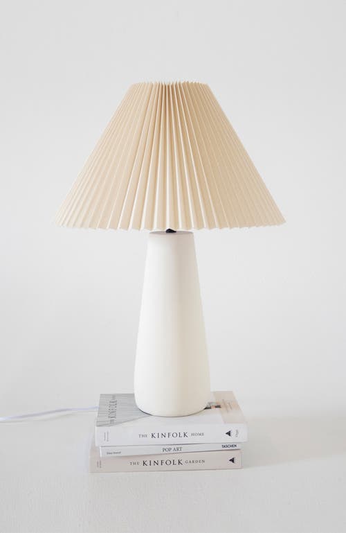 Brightech Gwen 25' Led Modern Table Lamp With Cream Pleated Fabric Shade And Weighted Base In Cream