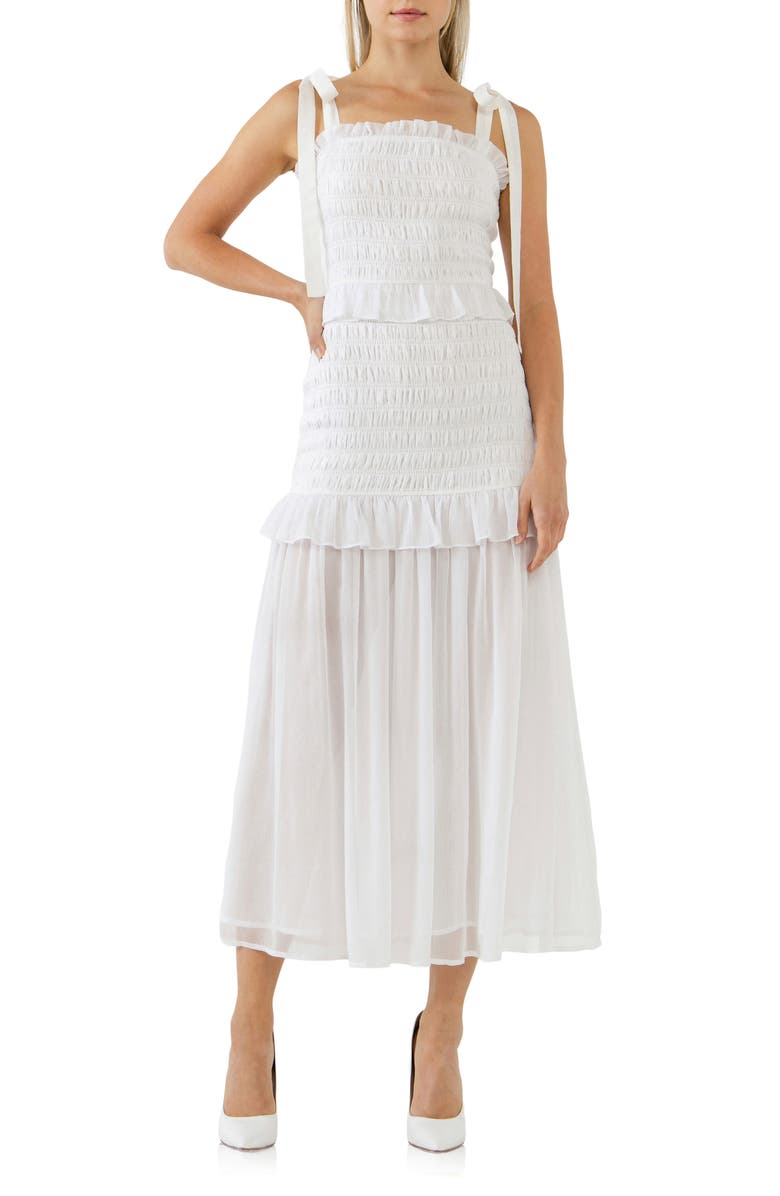 Endless Rose Smocked Drop Waist Maxi Dress, Main, color, White