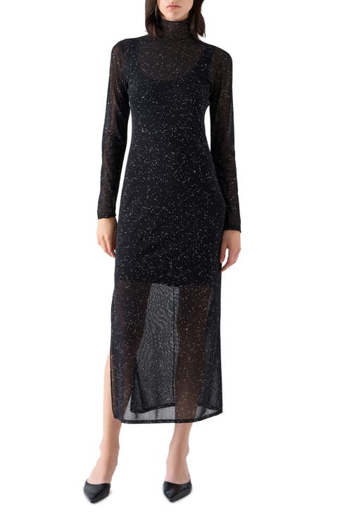Starry Sky Metallic Tulle Midi Dress