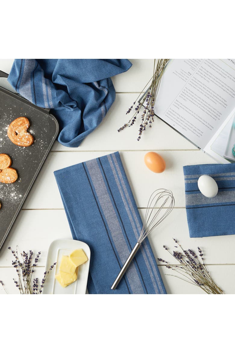 Blue Chambray French Stripe Woven Dishtowel Set/3, Alternate, color, Blue
