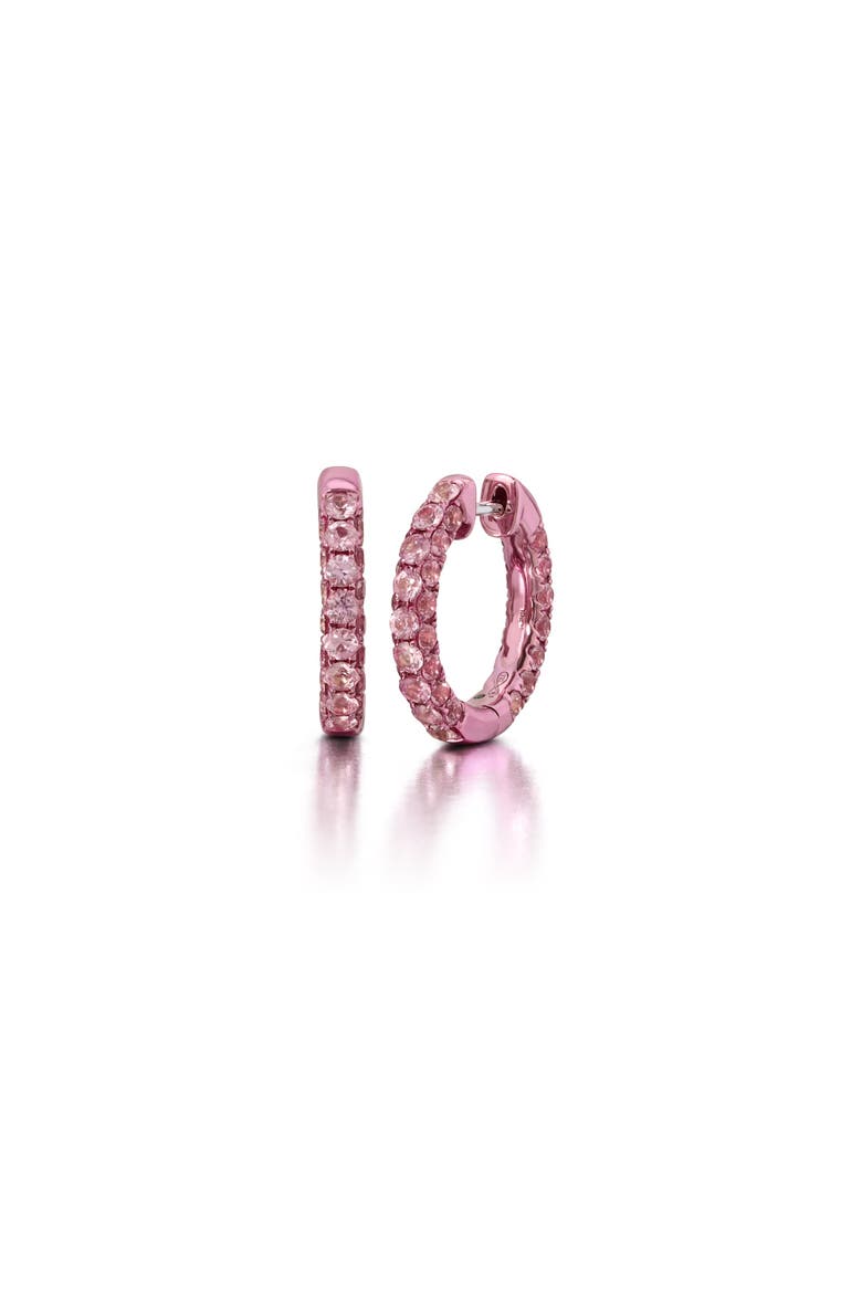 Pink Sapphire & Pink Rhodium 3 Sided Hoops, Main, color, Pink