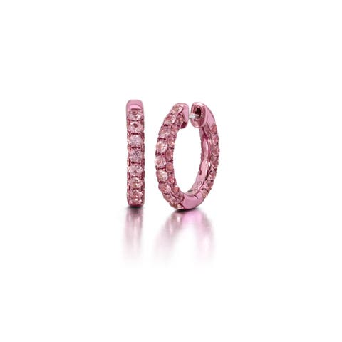 Pink Sapphire & Pink Rhodium 3 Sided Hoops