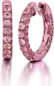 Graziela Pink Sapphire & Pink Rhodium 3 Sided Hoops