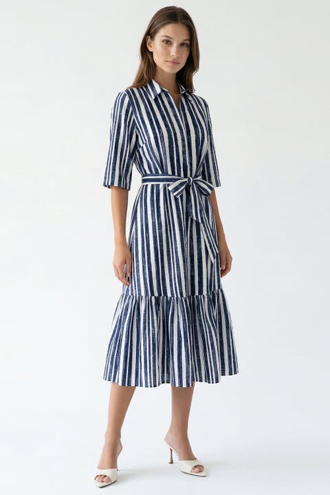 Darcio Shirt Collar Short Sleeve Belted Midi Dress
