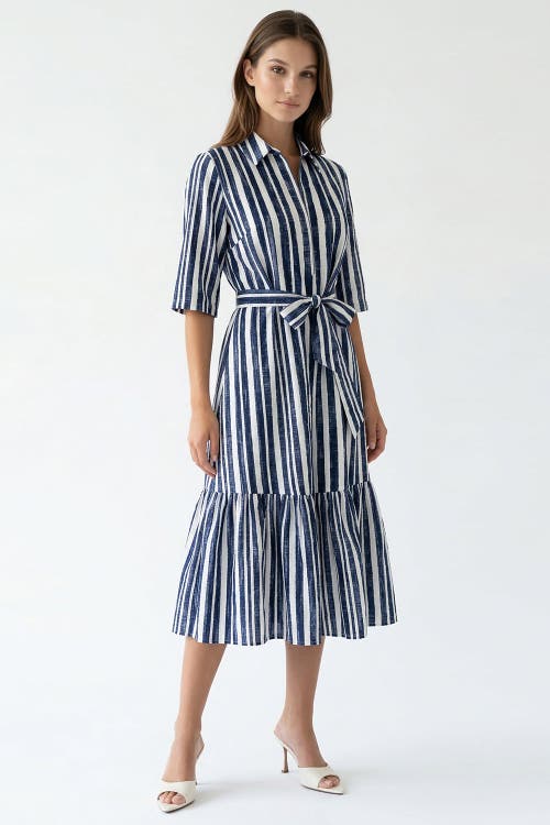 Exquise Darcio Shirt Collar Short Sleeve Belted Midi Dress in Sax at Nordstrom, Size Large