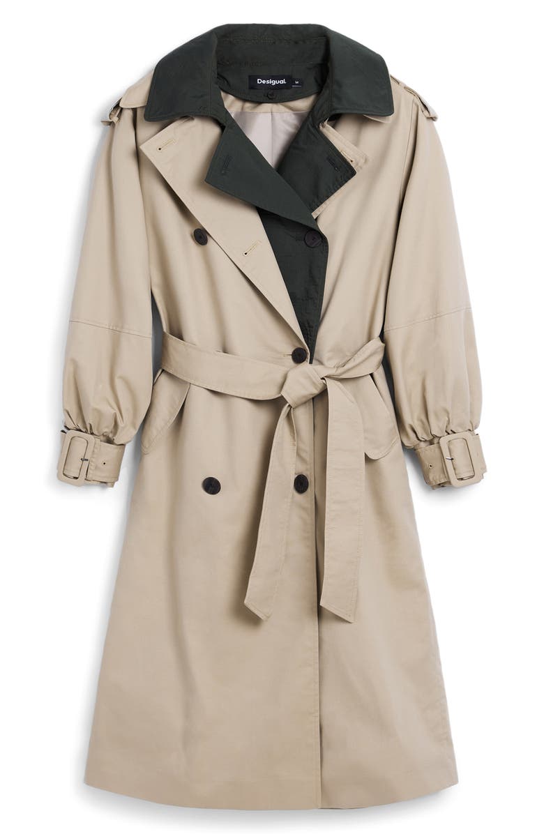 Desigual Double Lapel Trench Coat, Alternate, color, Beige