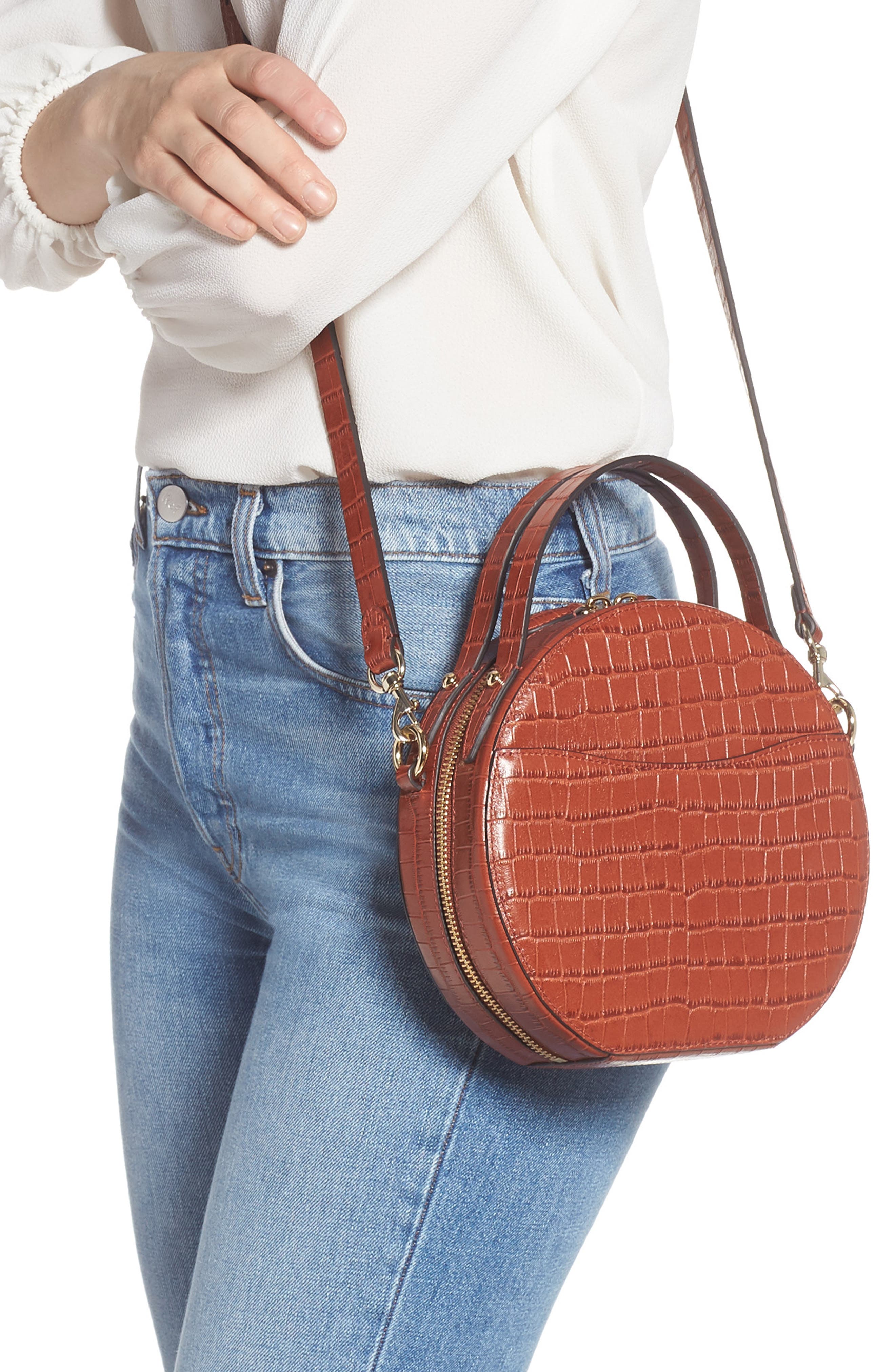 Rebecca Minkoff Jody Croc Embossed Leather Circle Crossbody Bag, Alternate, color, 
