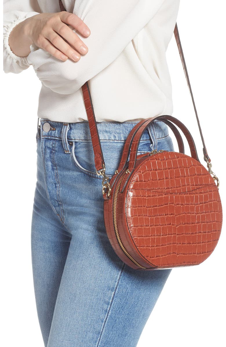 Rebecca Minkoff Jody Croc Embossed Leather Circle Crossbody Bag, Alternate, color,