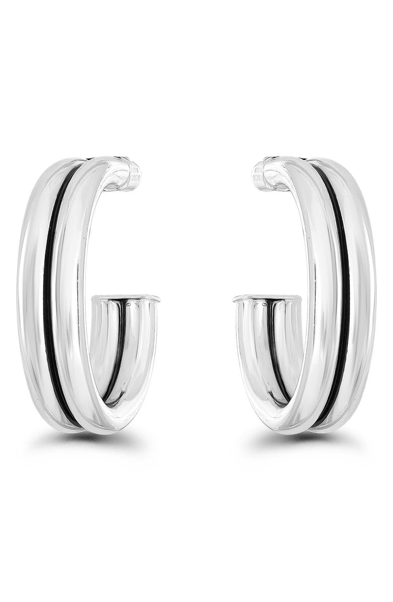 Christian Siriano New York Double Tubing 20mm Hoop Earrings, Main, color, Silver