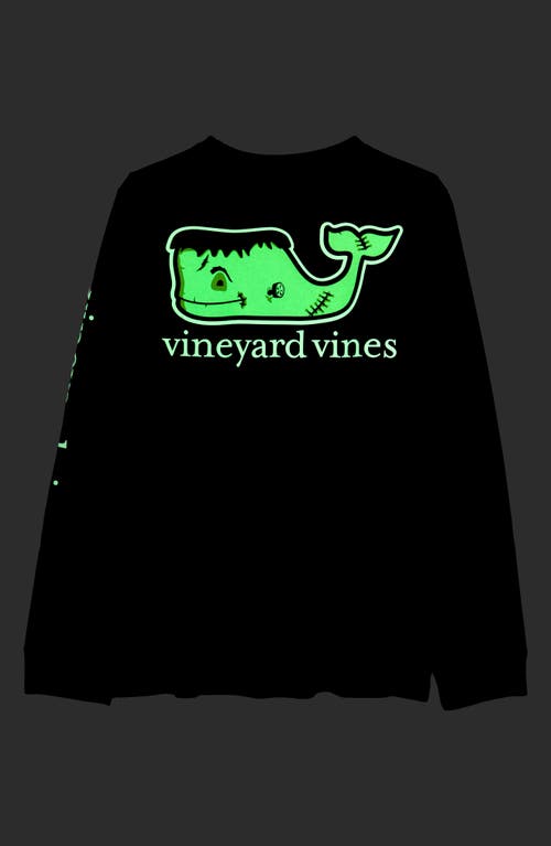 Vineyard Vines Kids' Glow Franken-whale Long Sleeve Cotton T-shirt In Black