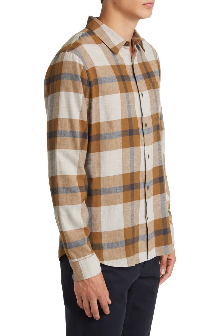 Yorkshire Plaid Flannel Button-Up Shirt, Alternate, color, SLATE BROWN/NIGHTSHA