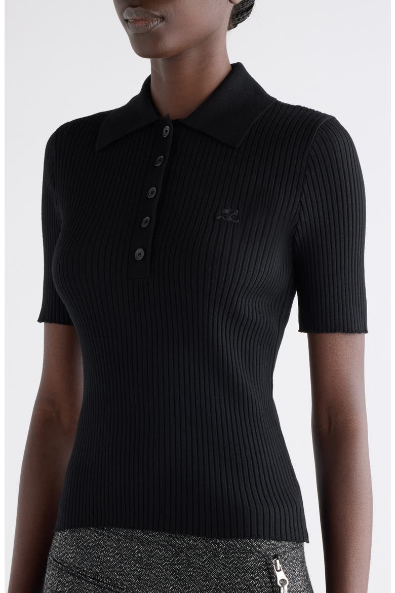 Signature Rib Polo Sweater, Alternate, color, BLACK