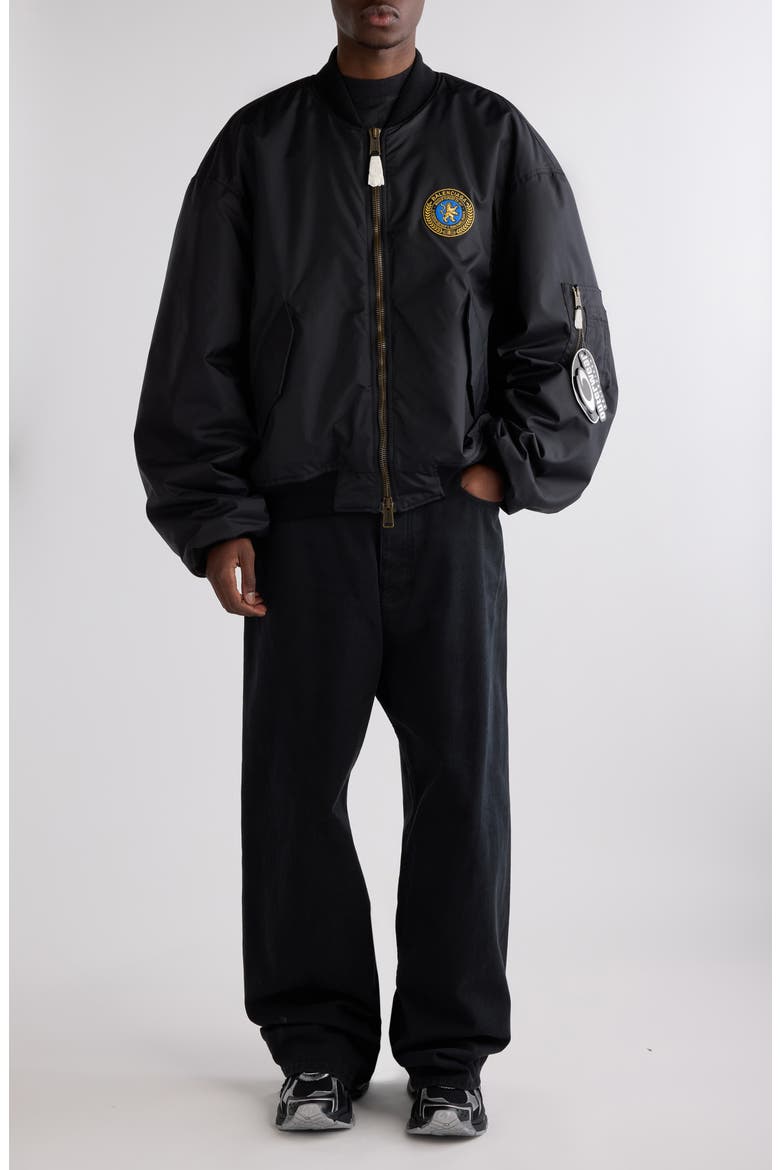 Large Fit Nylon Bomber Jacket, Main, color, 1000 BLACK