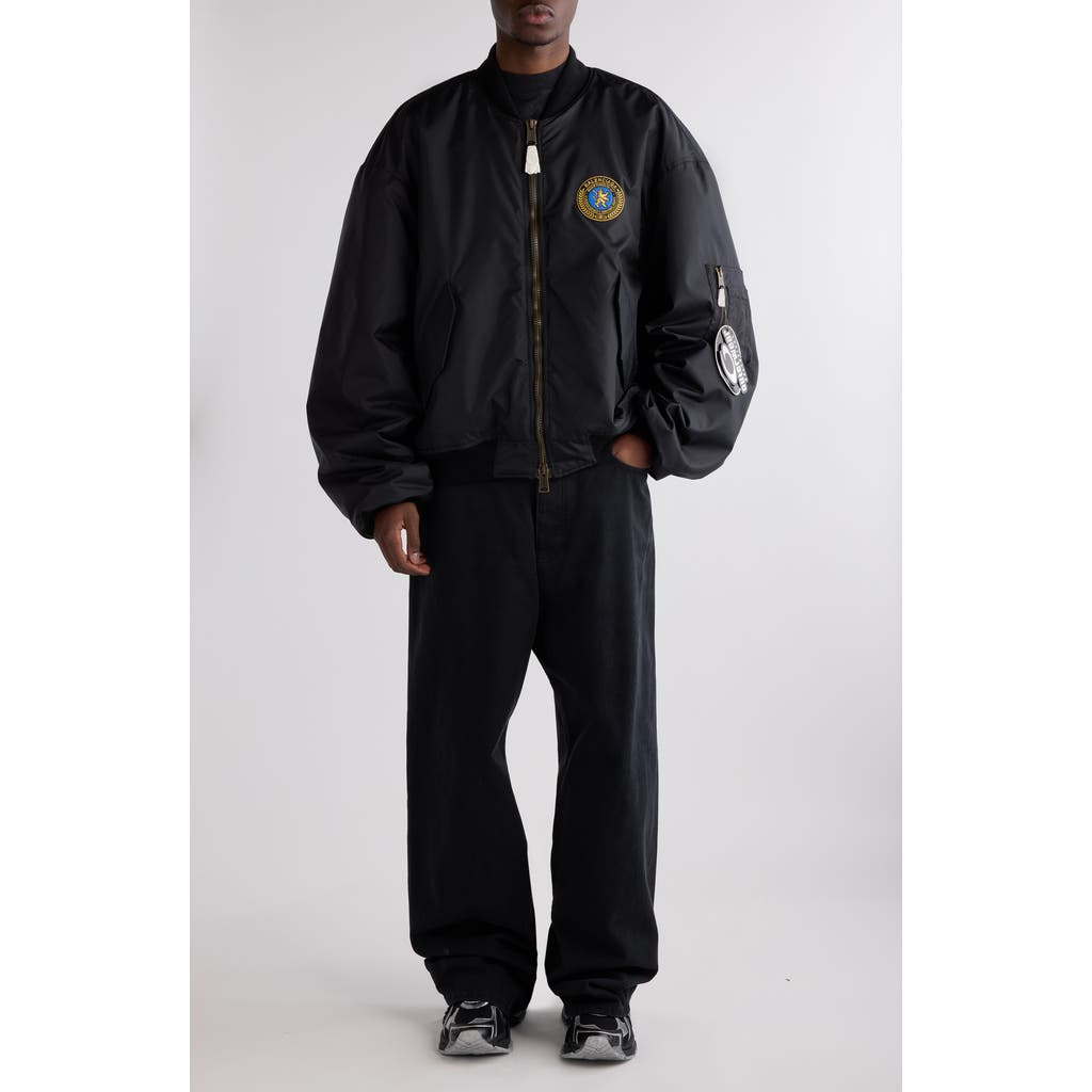 Balenciaga Men Bomber Jacket With Logo In Black