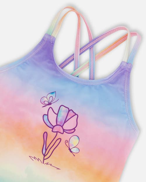 DEUX PAR DEUX DEUX PAR DEUX GIRL'S PRINTED ONE-PIECE SWIMSUIT FLOWERS ON MULTICOLORED BACKGROUND