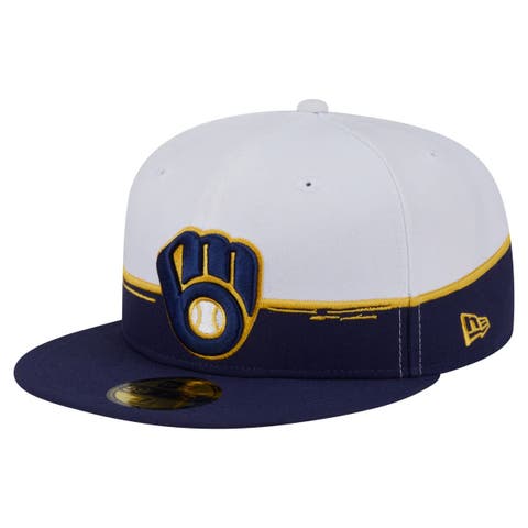 Men's New Era  Navy/White Milwaukee Brewers Paint Stroke 59FIFTY Fitted Hat