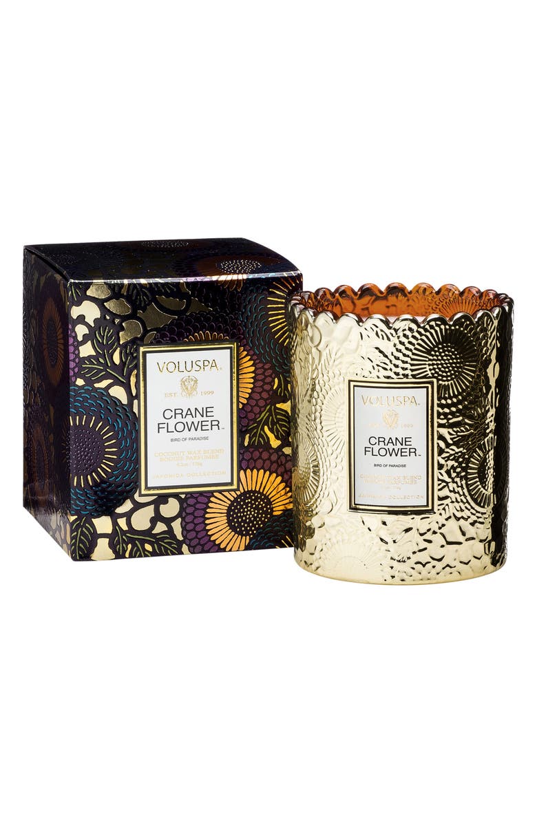 Voluspa 'Japonica - Crane Flower' Scalloped Edge Glass Candle, Main, color, 