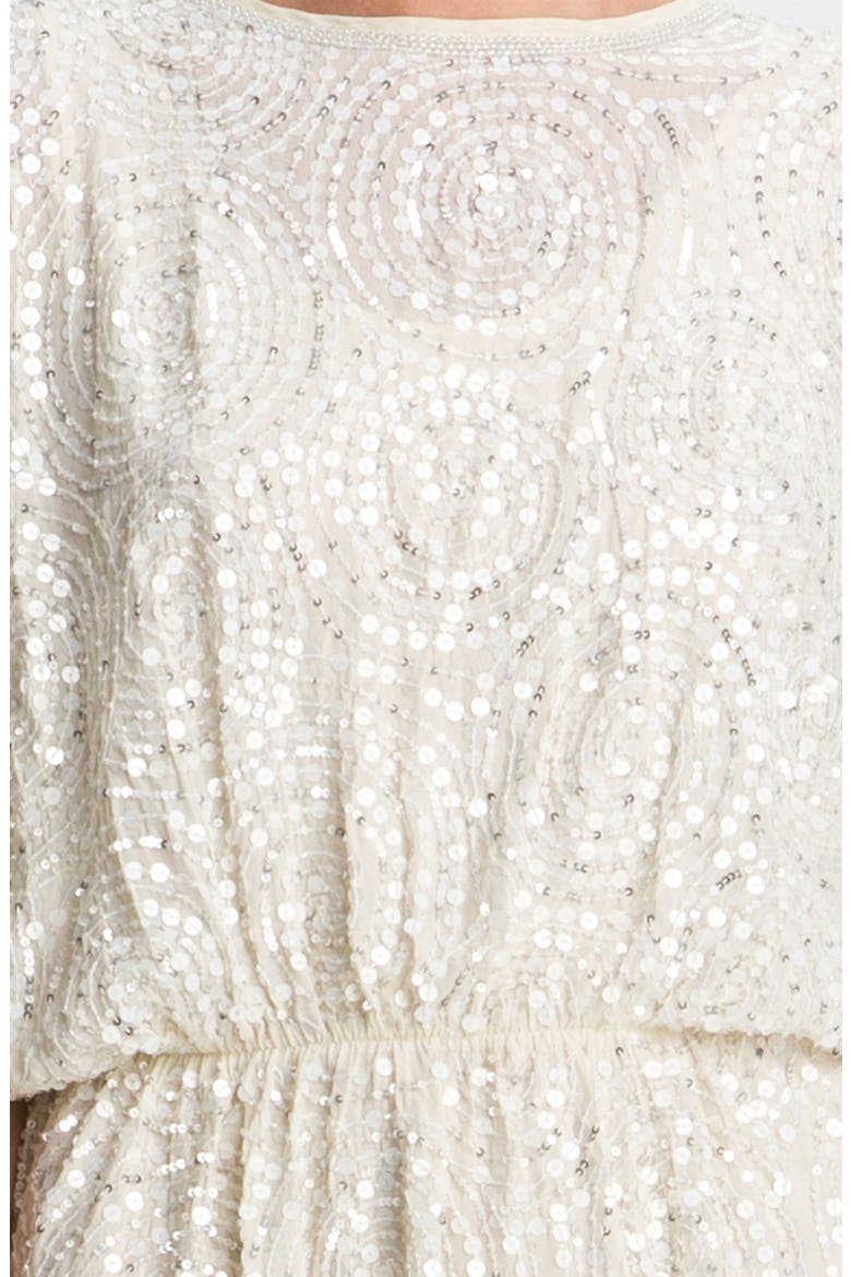 Sequined Silk Blouson Dress, Alternate, color, OFF WHITE