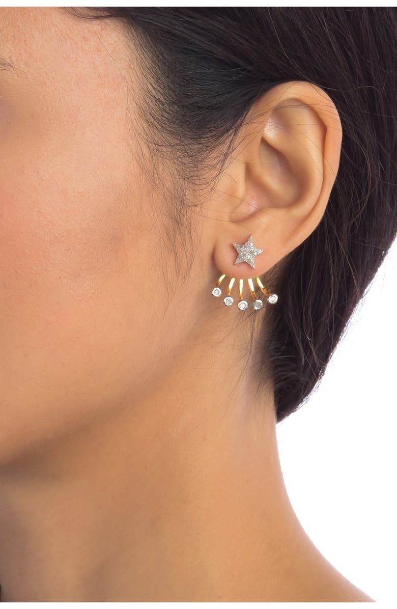 FOREVER CREATIONS USA INC 18K White Gold Vermeil Star Stud Diamond Ear Jacket Earring - 0.50 ctw, Main, color,