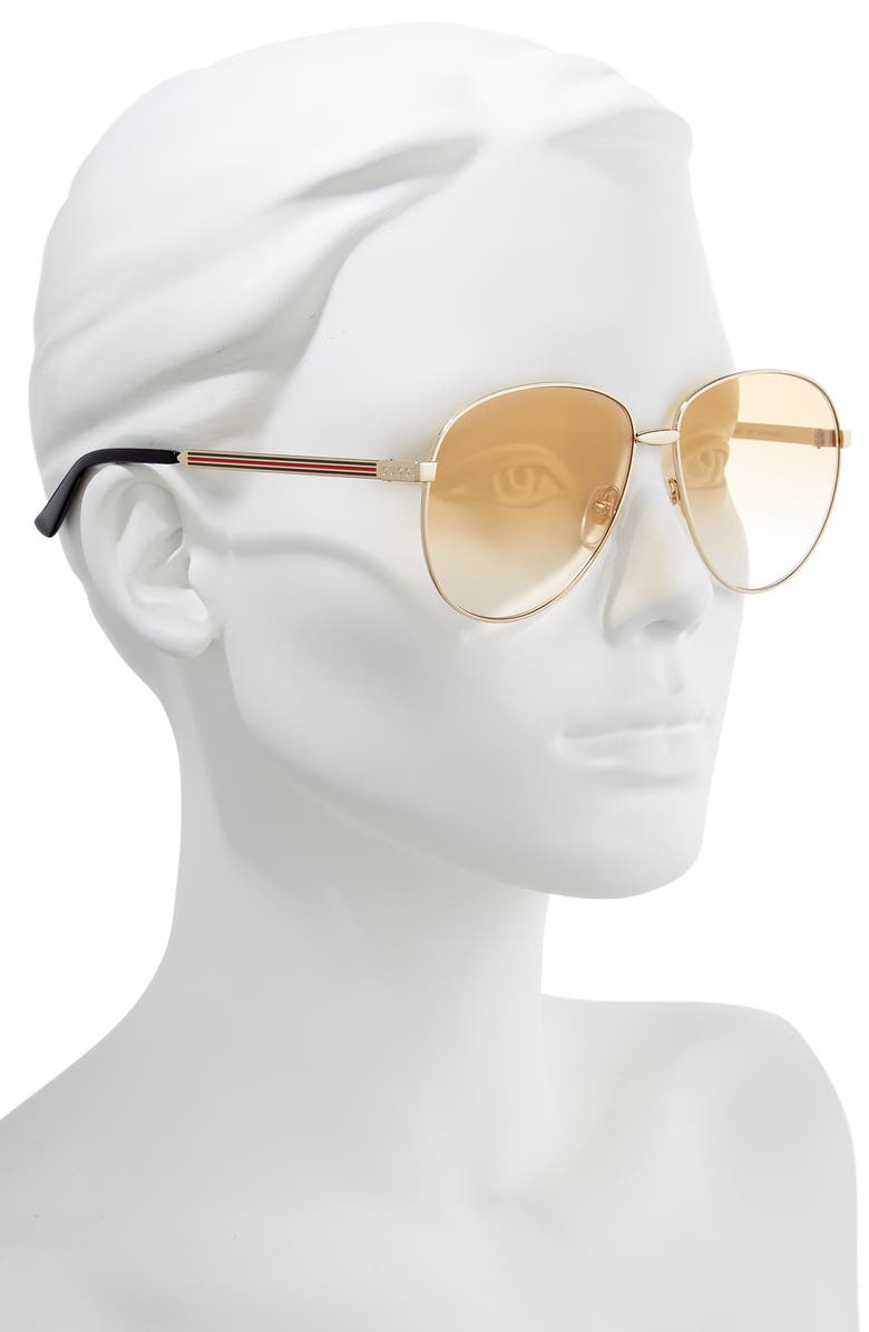 Gucci 61mm Metal Aviator Sunglasses, Alternate, color, 