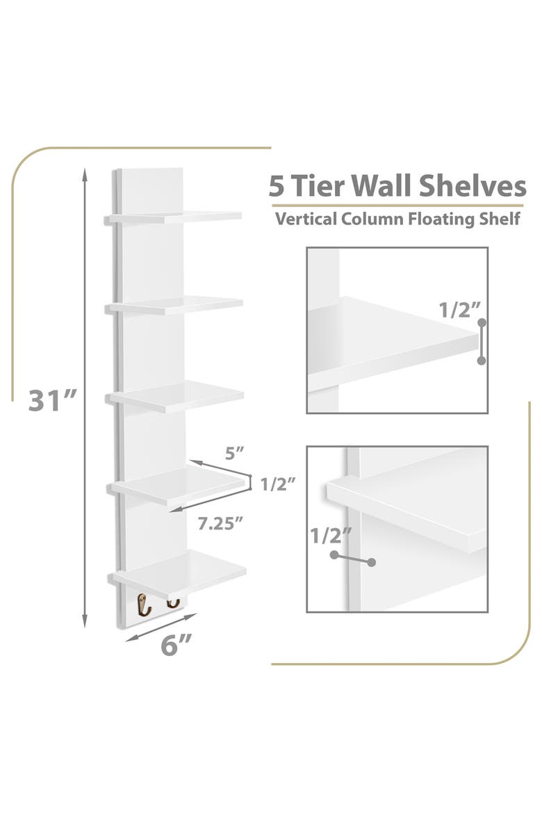 5-Tier Wall Mounted Floating Shelf, Alternate, color, WHITE
