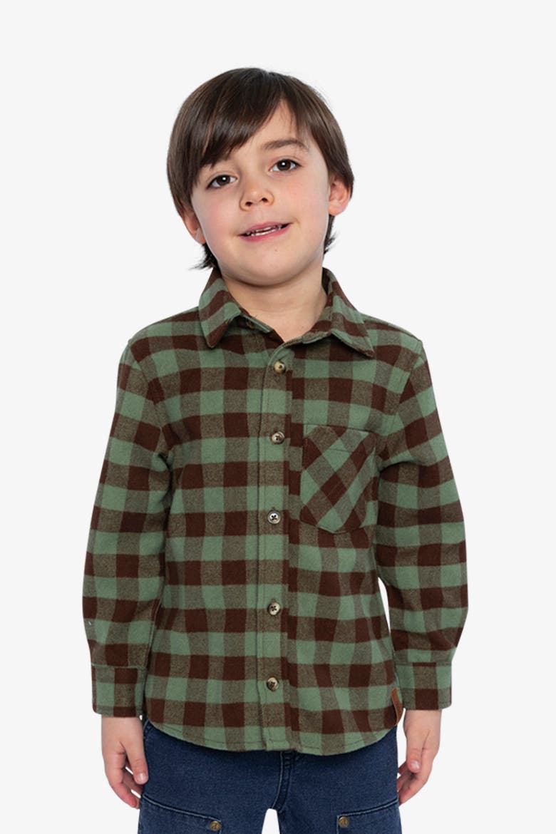 Brushed Plaid Button-Front Chest Pocket Flannel Shirt, Alternate, color, Green and Brown Plaid