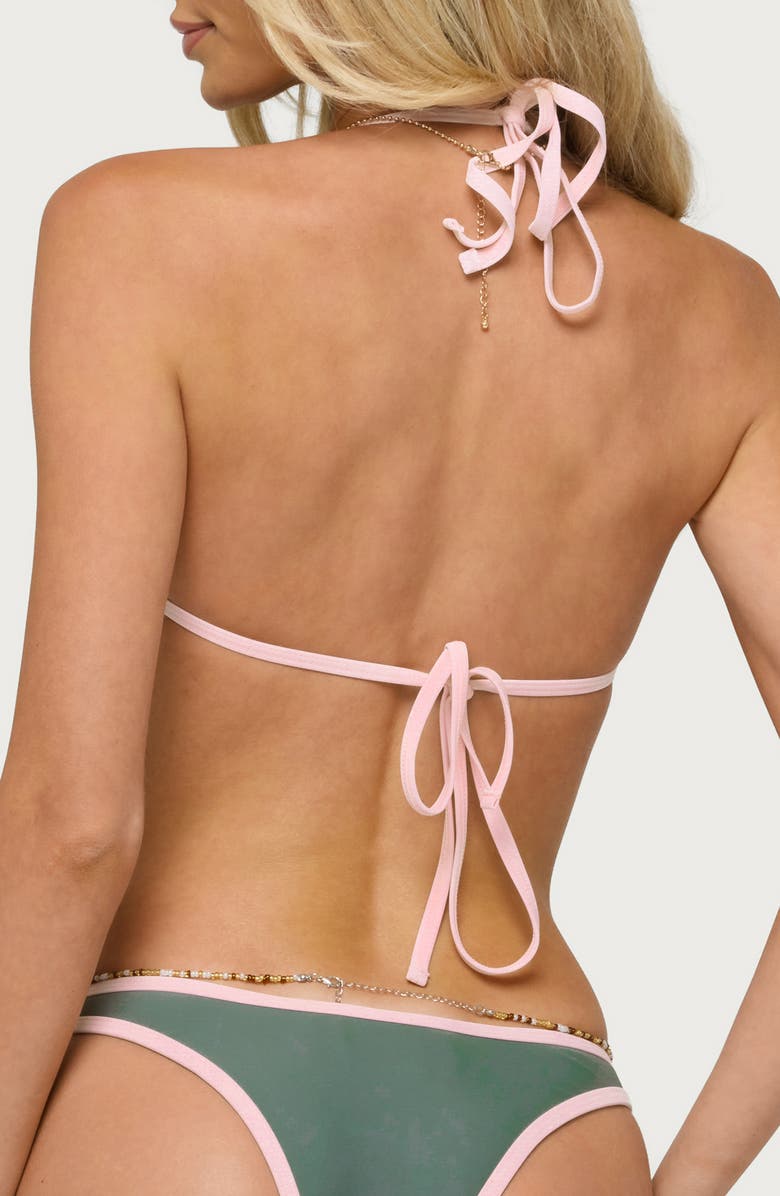 EDIKTED Dina Contrast Triangle Bikini Top, Alternate, color, Olive