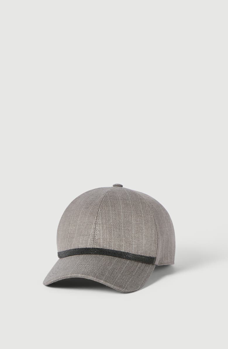 Brunello Cucinelli Sparkling pinstripe baseball cap, Alternate, color, Silver