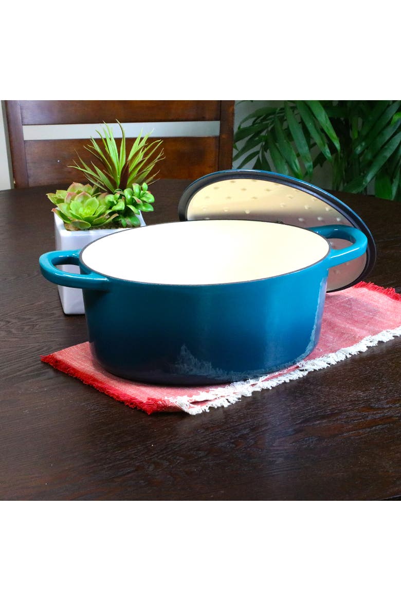 7 Quart Enameled Cast Iron Oval Dutch Oven, Alternate, color, Blue