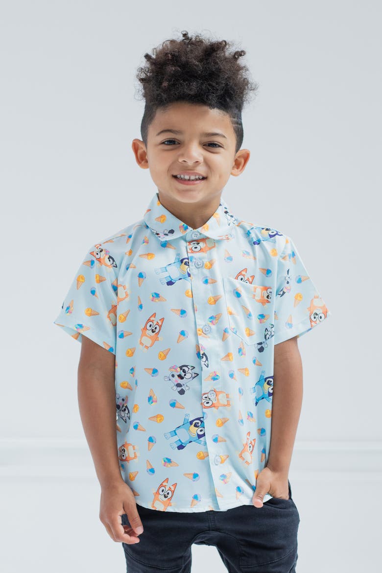 Short Sleeve Button-Down Shirt, Alternate, color, Light Blue Ice Cream