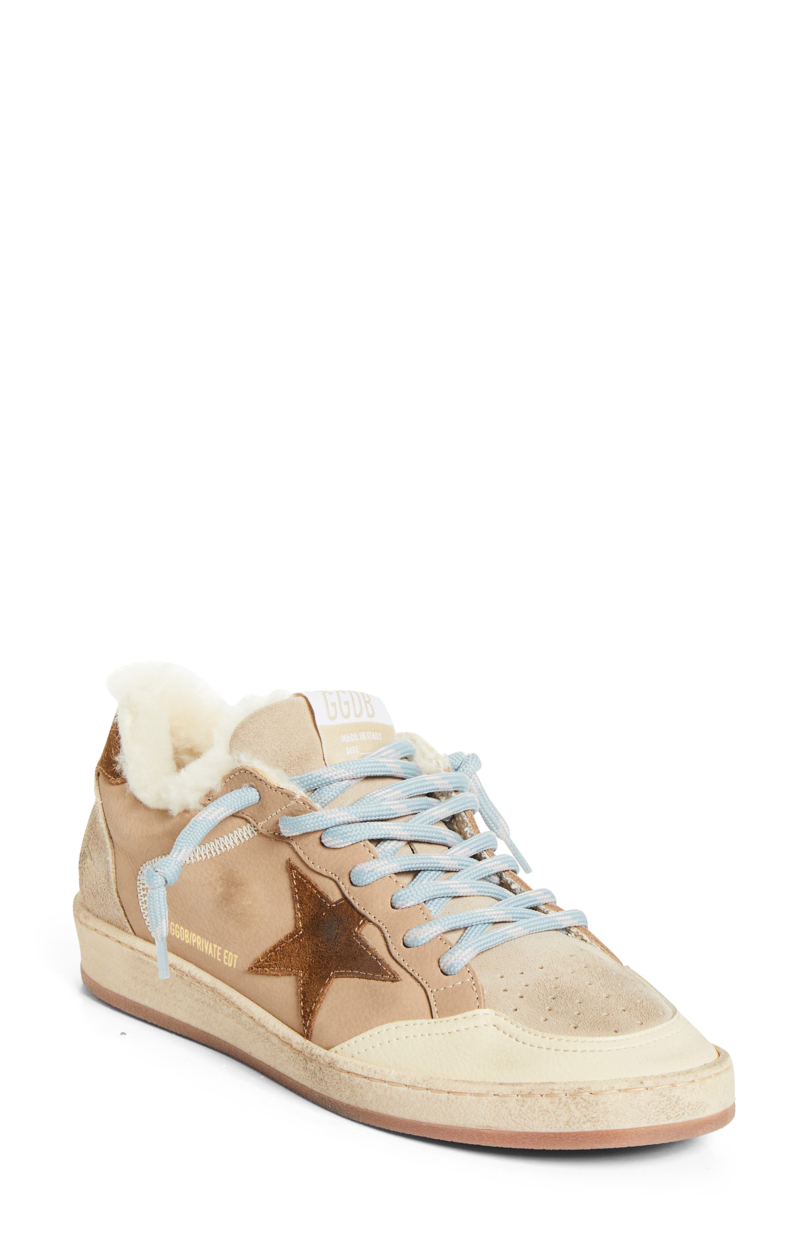 Golden Goose Ball Star Low Top Faux Shearling Lined Sneaker, Main, color, Beige/ Burned Brown
