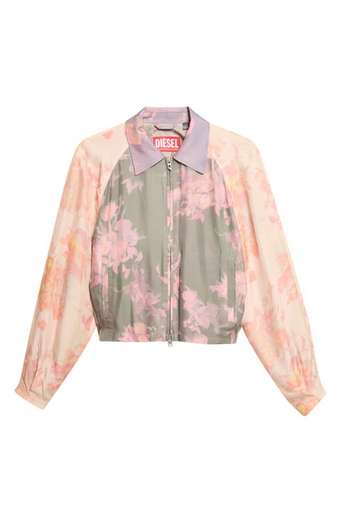 Floral Crinkled Bomber Jacket