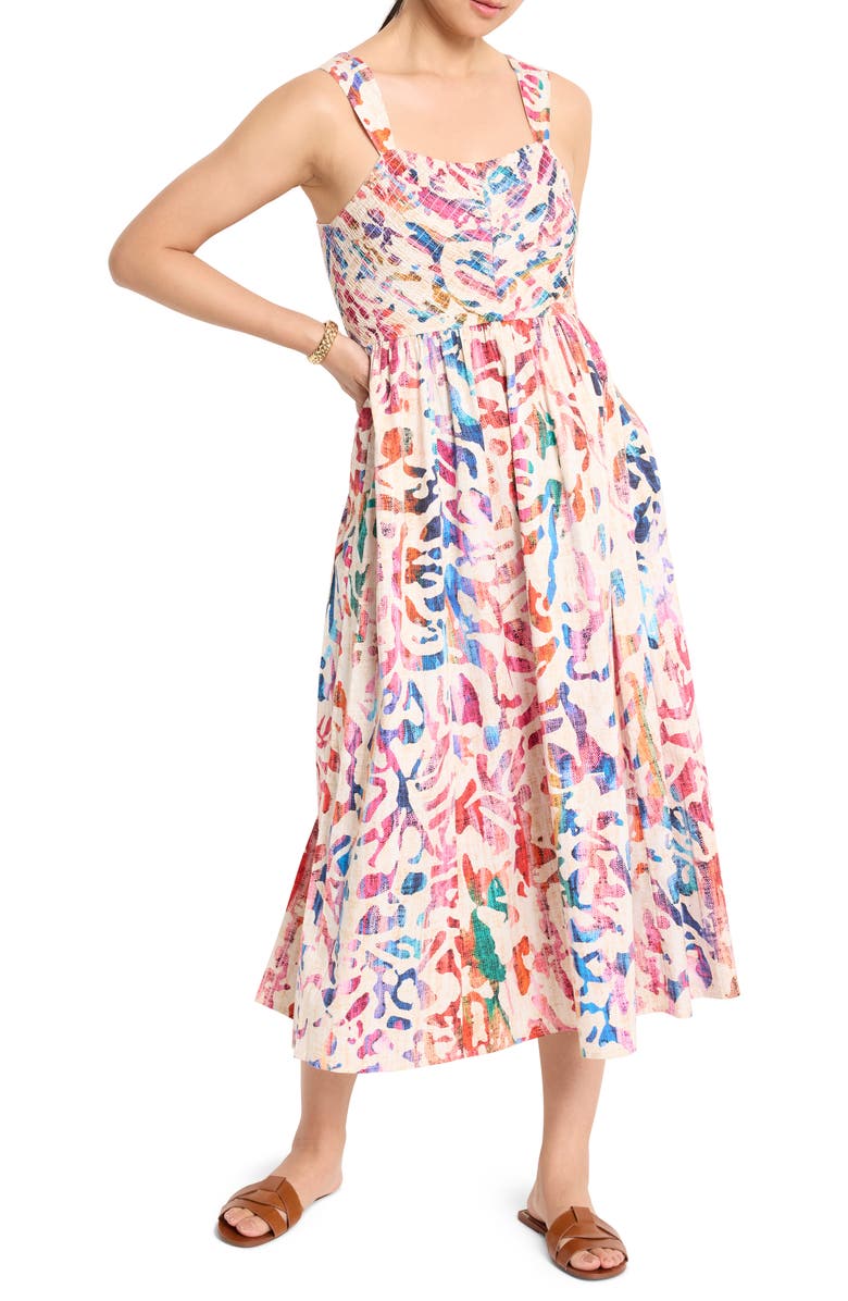 NIC+ZOE Sarah Color Wash Stretch Cotton Midi Sundress, Main, color, Pink Multi