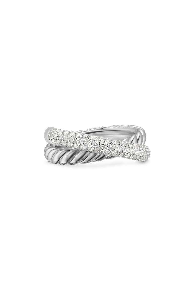 Crossover Two-Row Ring in Sterling Silver with Diamonds, 7.5mm, Alternate, color, STERLING SILVER