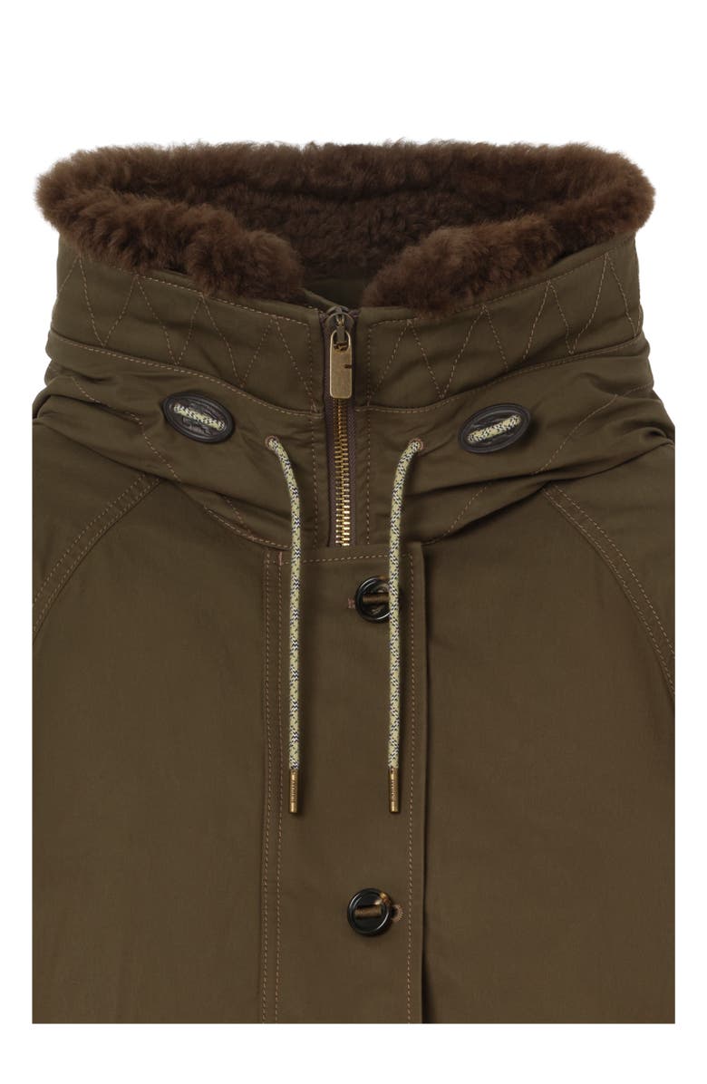 Burberry Shearling Trim Gabardine Parka, Alternate, color, Juniper Green