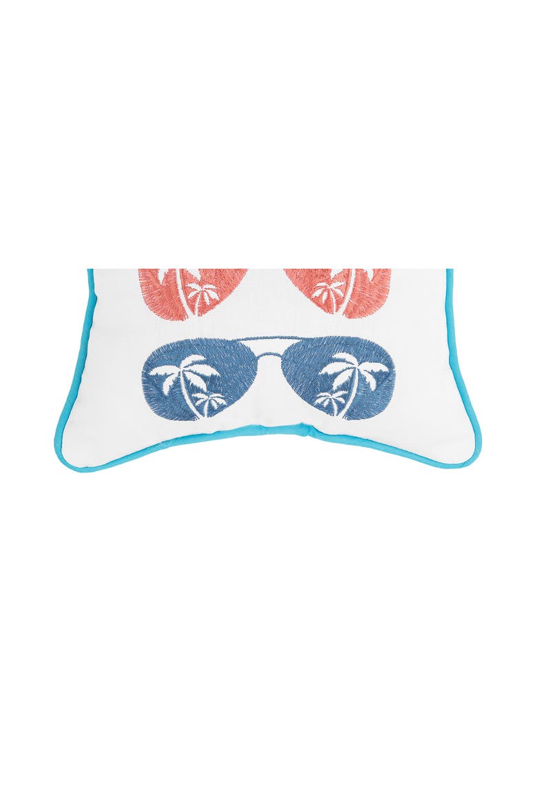 Beachin Sunglasses Trio Embroidered 100% Cotton Mini Accent Pillow 10" x 10", Alternate, color, White