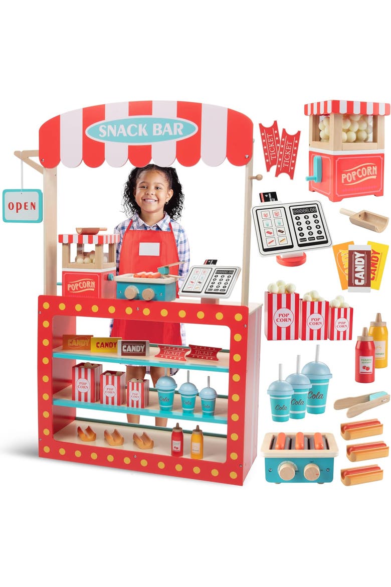 Movie Theatre Snack Bar Wooden Playset, Main, color, Red