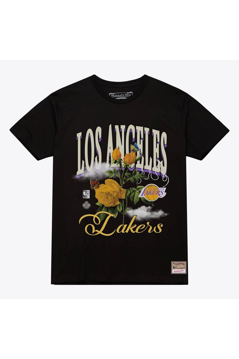 Unisex Mitchell & Ness  Black Los Angeles Lakers Floral Graphic T-Shirt, Main, color, Black