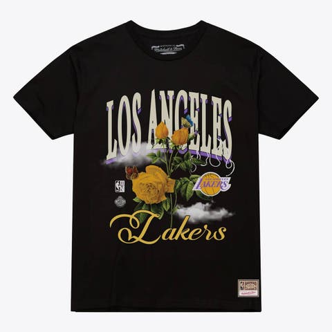 Unisex Mitchell & Ness  Black Los Angeles Lakers Floral Graphic T-Shirt