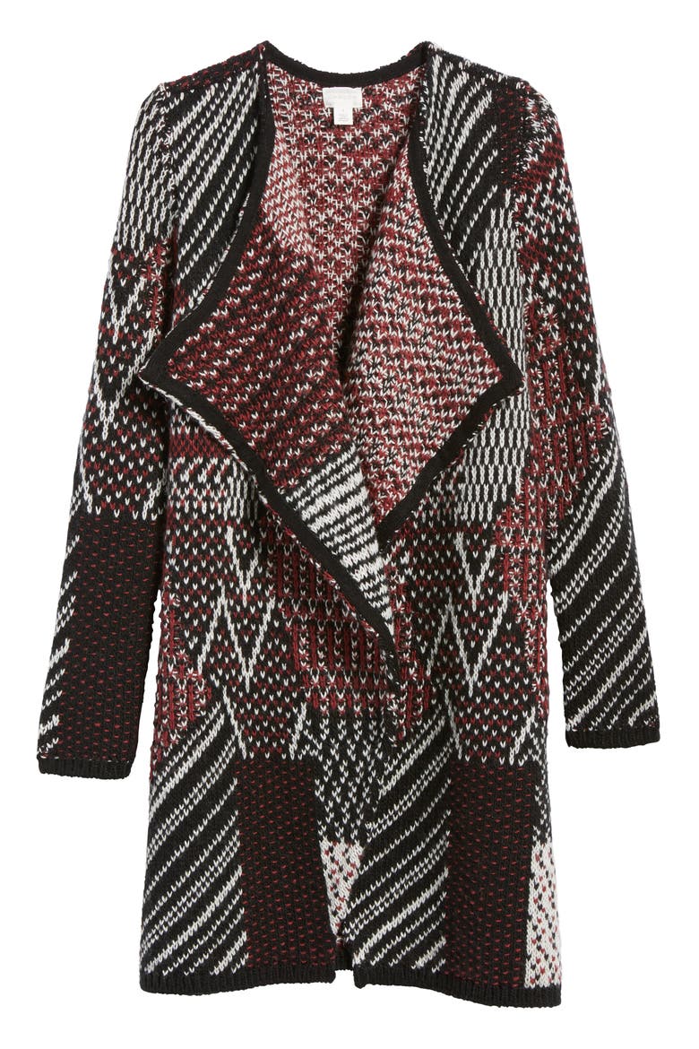 Jacquard Cardigan, Alternate, color, BLACK- RED PATTERN
