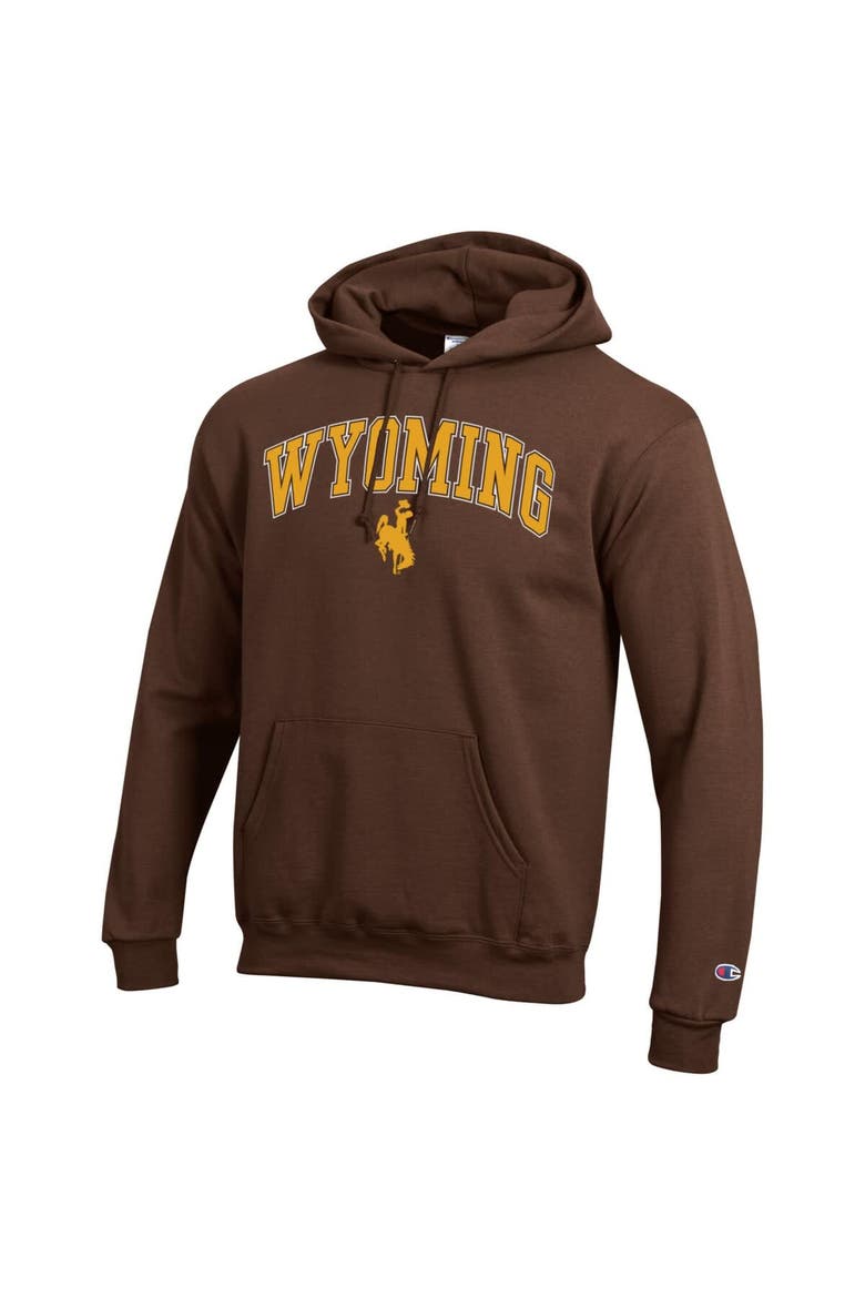 Men's Champion  Brown Wyoming Cowboys Arch Over Logo Pullover Hoodie, Alternate, color, Brown